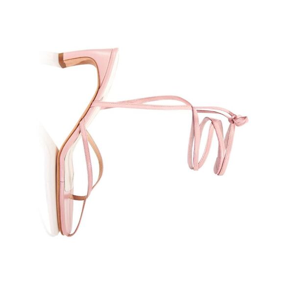 ELLEME Womens Pink Ficelle Square Toe Block Heel Leather Thong Sandals 38.5 - Picture 1 of 2